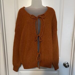 Elegant Tie-Front Cardigan - Rust